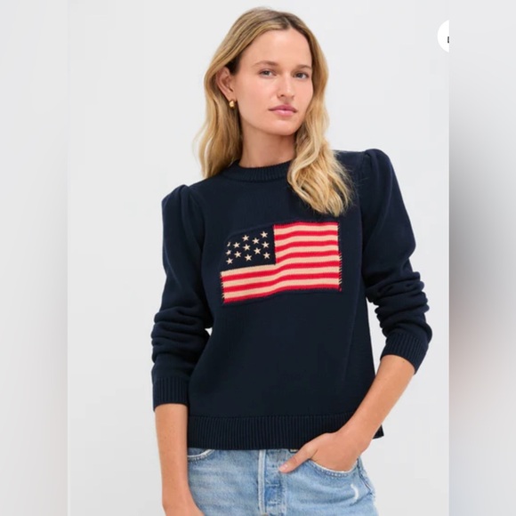 Tuckernuck Sweaters - Tuckernuck Navy Cropped Cotton Puff Sleeve AmericanaSweater NWT XS